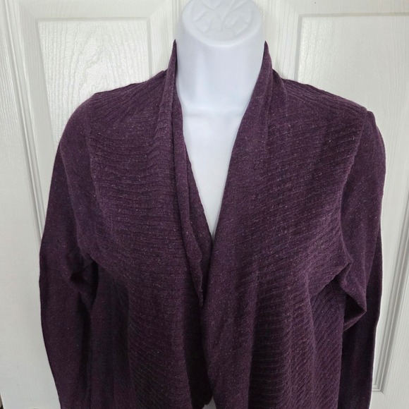 Eileen Fisher Purple Textured Knit Open Front Cardigan Cotton Linen Blend Small - Picture 4 of 8